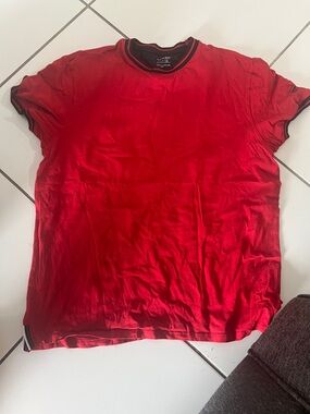 Macy's Red Short-Sleeve Crewneck Tee with Black Trim